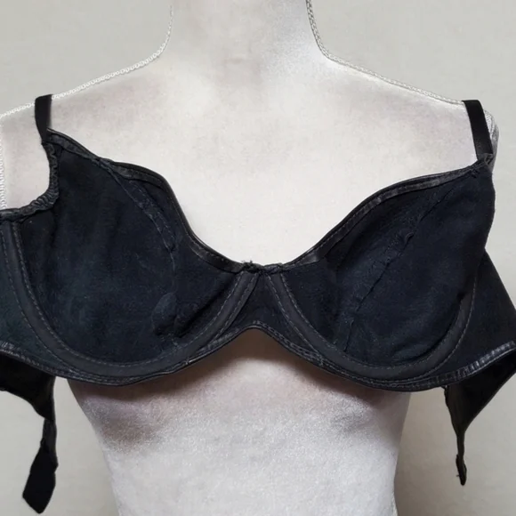 Spartacus Leathers of Oregon Rare Black Leather Low Cut Demi Balconette Bra 38C - Picture 11 of 14